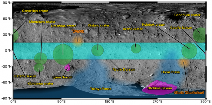 Figure 1: Map of Ryugu showing the place names