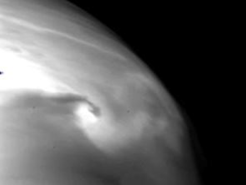 Figure: A localized vortex near the cloud base as imaged with IR2. Although similar vortices are seen in the earth atmosphere, this is seen for the first time in Venus' atmosphere.