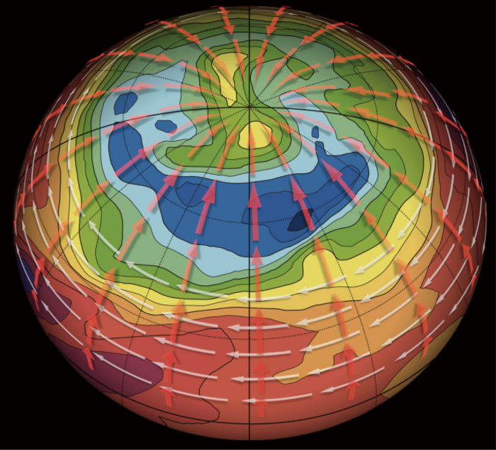 図１　金星大気の極域に存在する周極低温域（cold collar）のAFES-Venusによる再現例