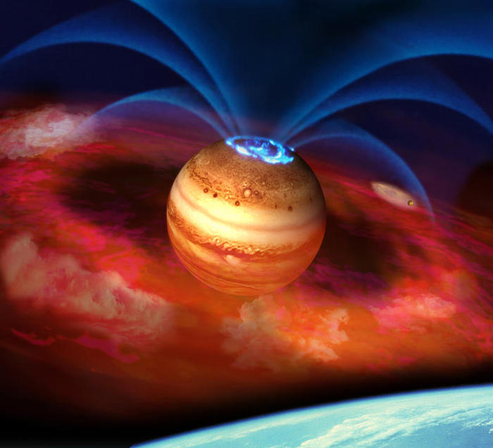 木星のオーロラの想像図。