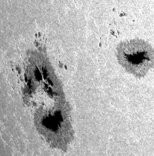 太陽観測衛星「ひので」が捉えた11月15日の連続光画像にうつる黒点