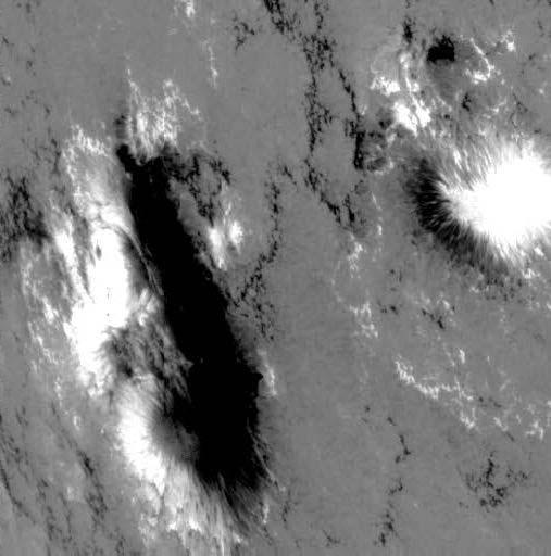 太陽観測衛星「ひので」が11月15日に捉えた黒点付近の磁場分布画像