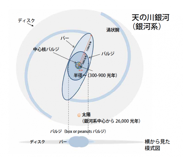 図2 天の川銀河（銀河系）の模式図　横から見た模式図