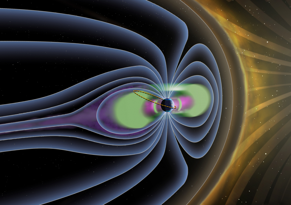 ジオスペース（地球周辺の宇宙空間）と太陽風の相互作用、想像図の写真