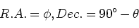 \begin{displaymath}
R.A. = \phi, Dec. =90^\circ - \theta
\end{displaymath}