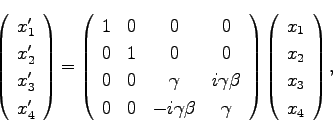\begin{displaymath}
\left(\begin{array}{c}
x_1' \\
x_2' \\
x_3' \\
x_4'
\end{...
...{array}{c}
x_1 \\
x_2 \\
x_3 \\
x_4 \\
\end{array}\right),
\end{displaymath}