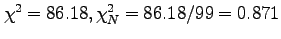 $\chi^2=86.18, \chi^2_N=86.18/99=0.871$