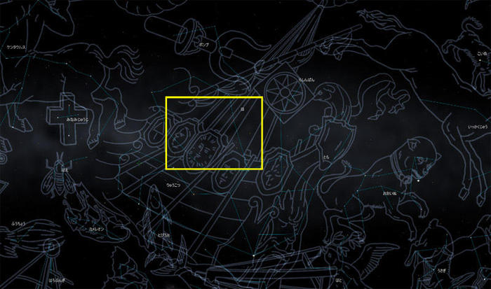あかりが撮影したりゅうこつ座付近の天の川の画像範囲を示した星図