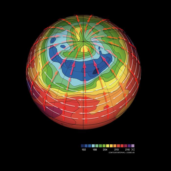 金星極域の気温分布のシミュレーション画像