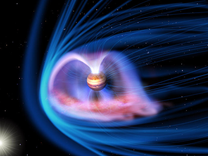木星のオーロラと磁気圏の模式図