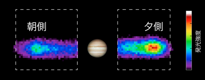 図1. 「ひさき」が2014年1月1日に捉えた木星近傍のイオプラズマトーラスのスペクトル画像