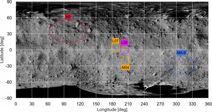 図１　リュウグウの地図に記された候補地点